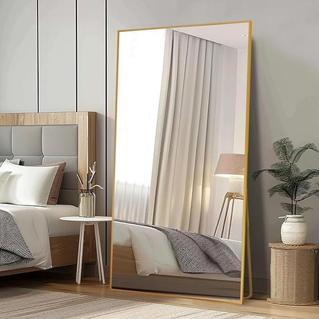 Full Length Mirror, 76"x34" Gold Oversized Tempered Floor Mirrors with Stand