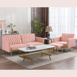 Velvet Convertible Futon Sofa Bed with Golden Metal Legs,