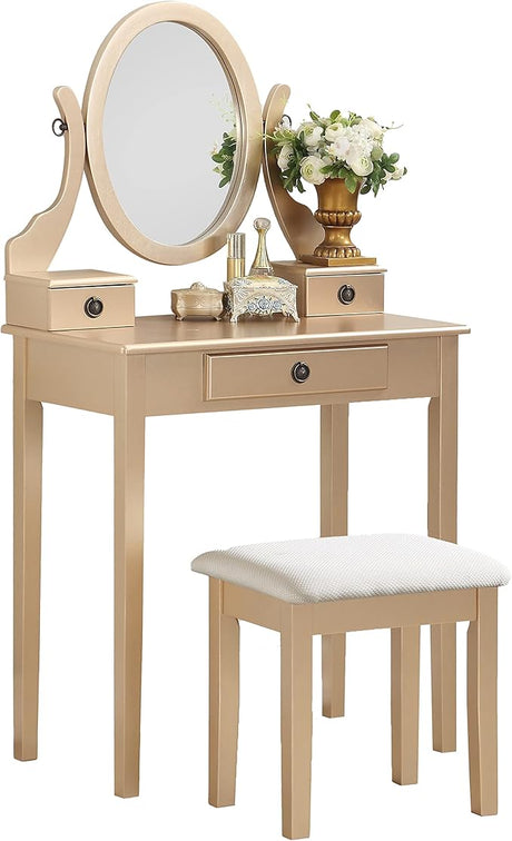 Moniys Moniya Pink Wood Makeup Vanity Table and Stool Set