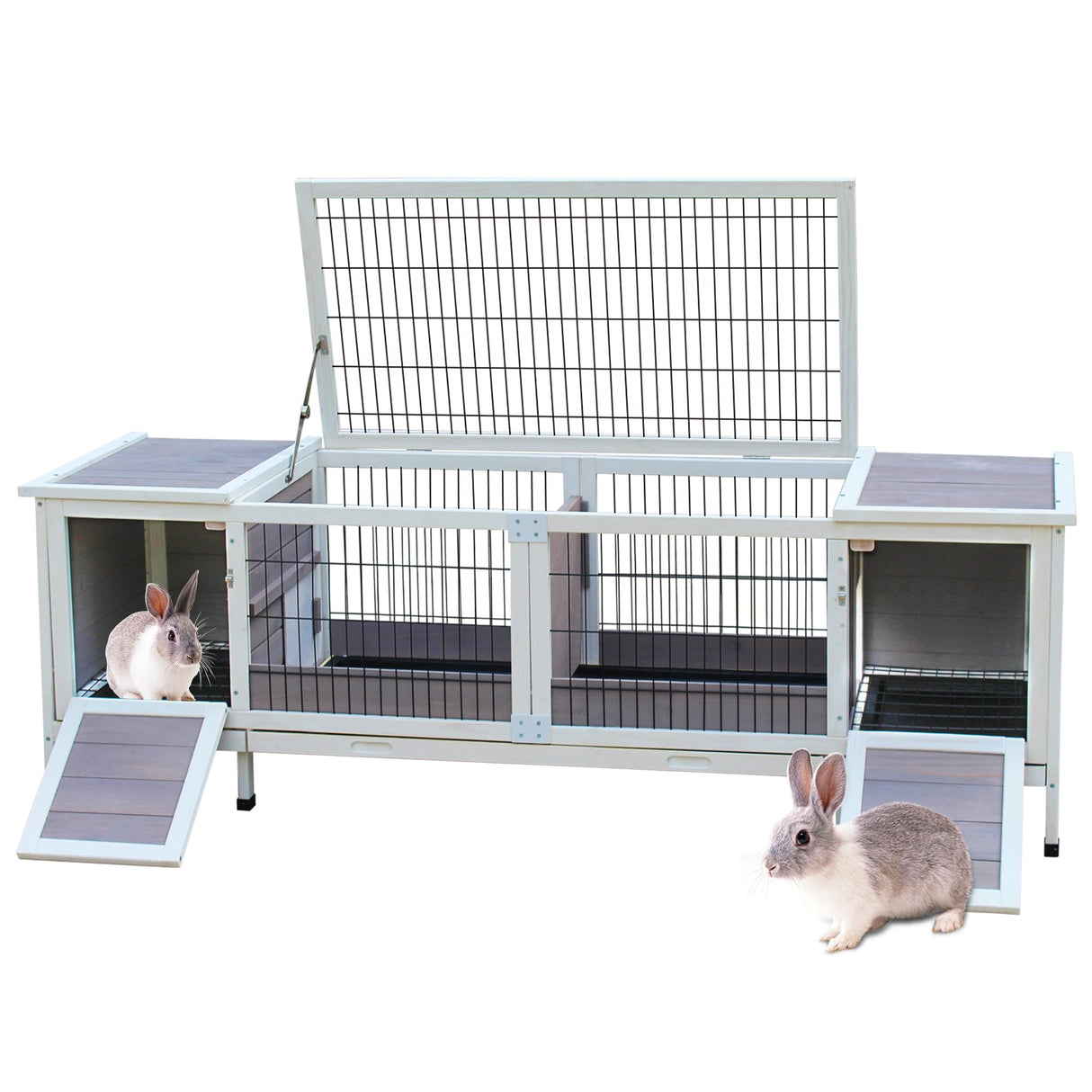 Rabbit Hutch Bunny Cage with Double House and Run Indoor Outdoor Guinea Pig House