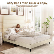 Tall Headboard Bed Frames, 61.1" Queen Size Bed Frame with Cashmere Upholstered,