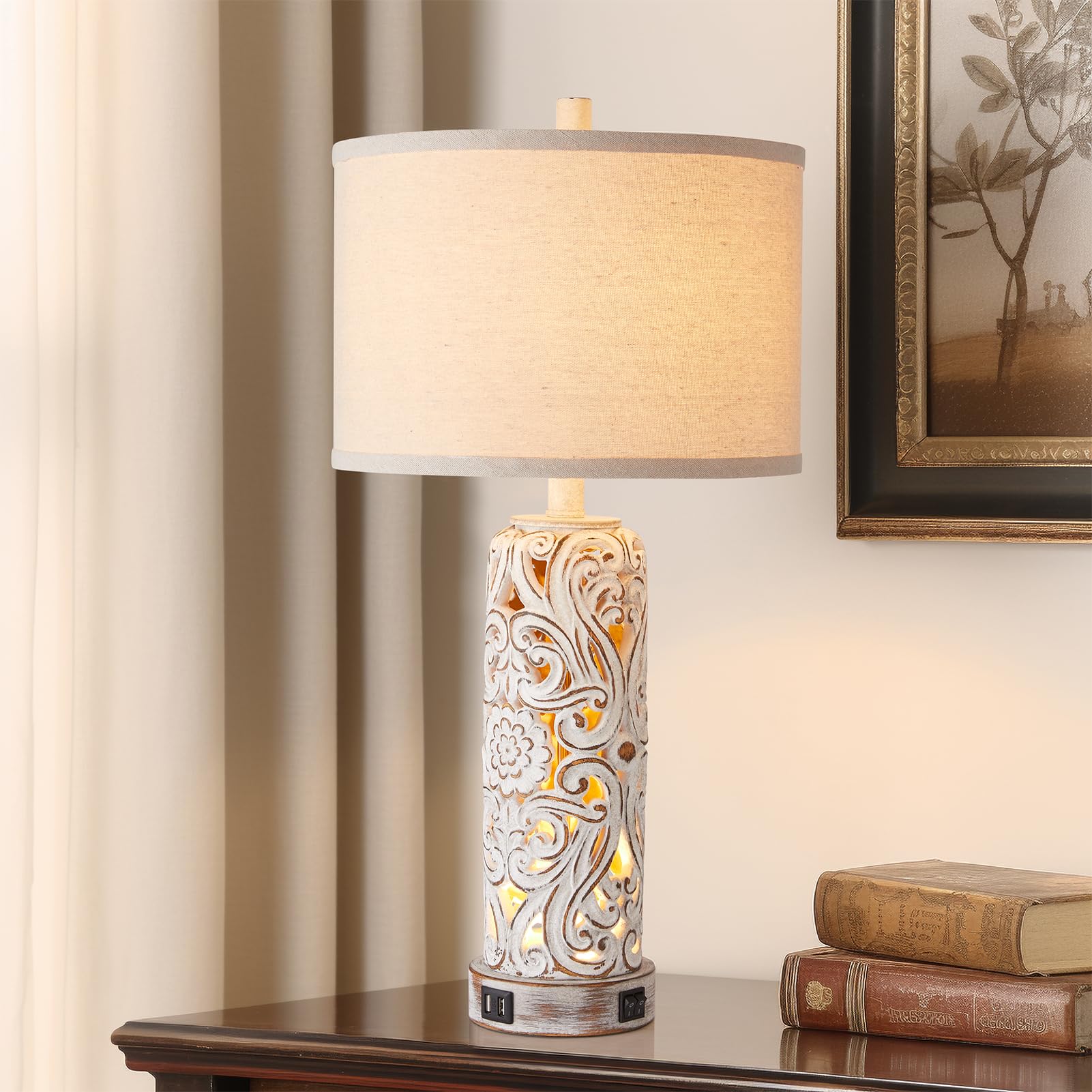 Set of 2 Rustic Farmhouse Table Lamps for Living Room Bedroom, Vintage Bedside Lamp