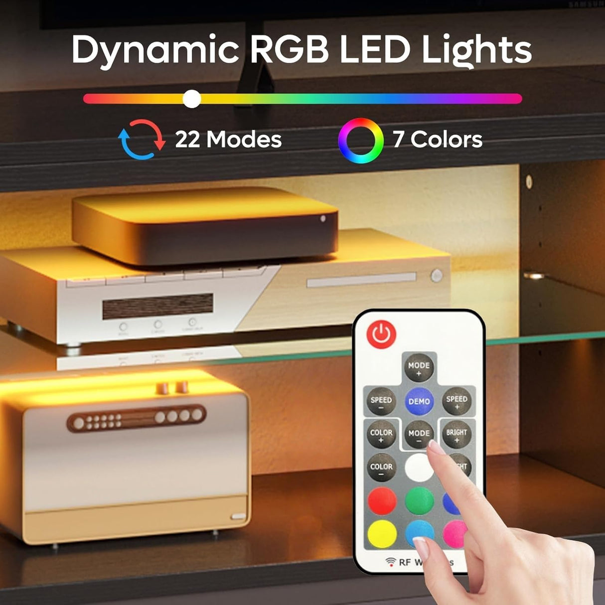 80 Inch Natural Rattan TV Stand with LED Lights