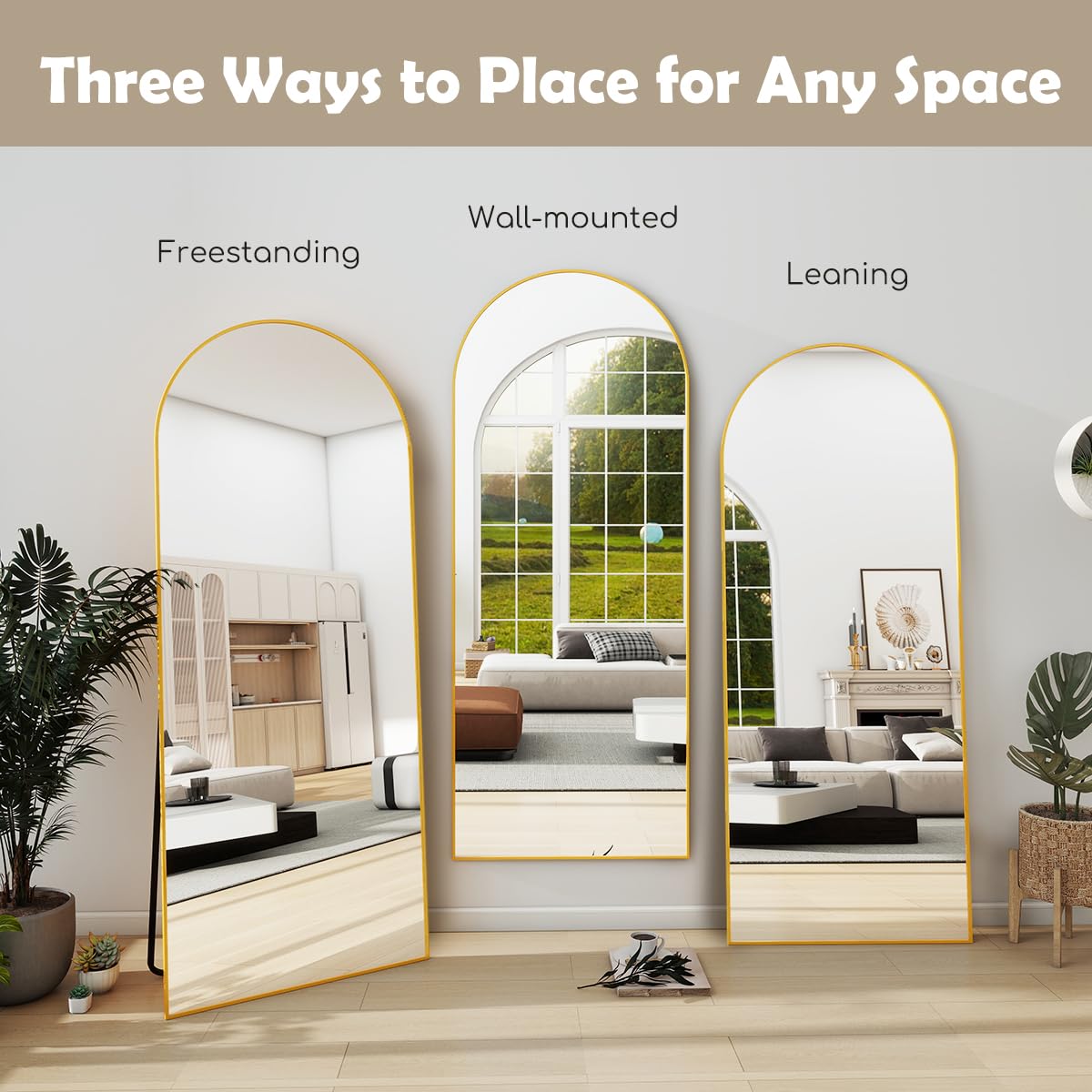 Arched Full Length Mirror, 64"x21" Free Standing Floor Mirror, Modern Full Body Mirror