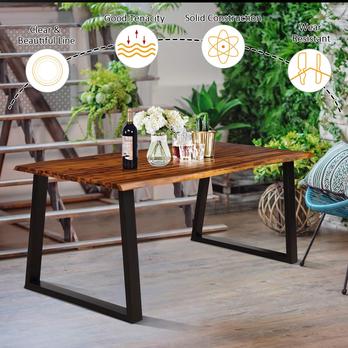 Rectangular Acacia Wood Dining Table Rustic Indoor & Outdoor Furniture