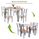 Dining Table Set for 4, Compact Rectangular Kitchen Table w/Metal Frame, PU Cushion