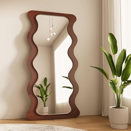 72x40" Arched Floor Mirror Freestanding, Wavy Mirror Oversized Floor Standing Mirror Full Body Mirror for Bedroom, Hanging Mounted Mirror for Living Room Cloakroom (Beige, 72x40")