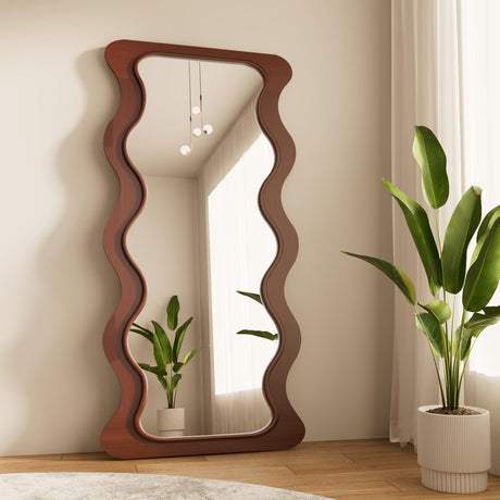 Wavy Mirror 65" x 24", Wood Frame Full Length Mirror, Floor Mirror, Irregular Wall Mirror