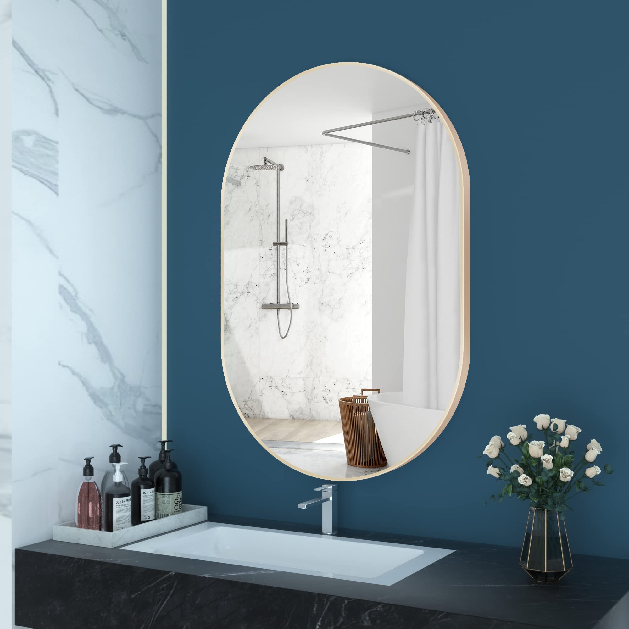 Wall Mirror for Bathroom, Bedroom, Living Room - 36 x 24 Inch Oval Wall Mounted Make