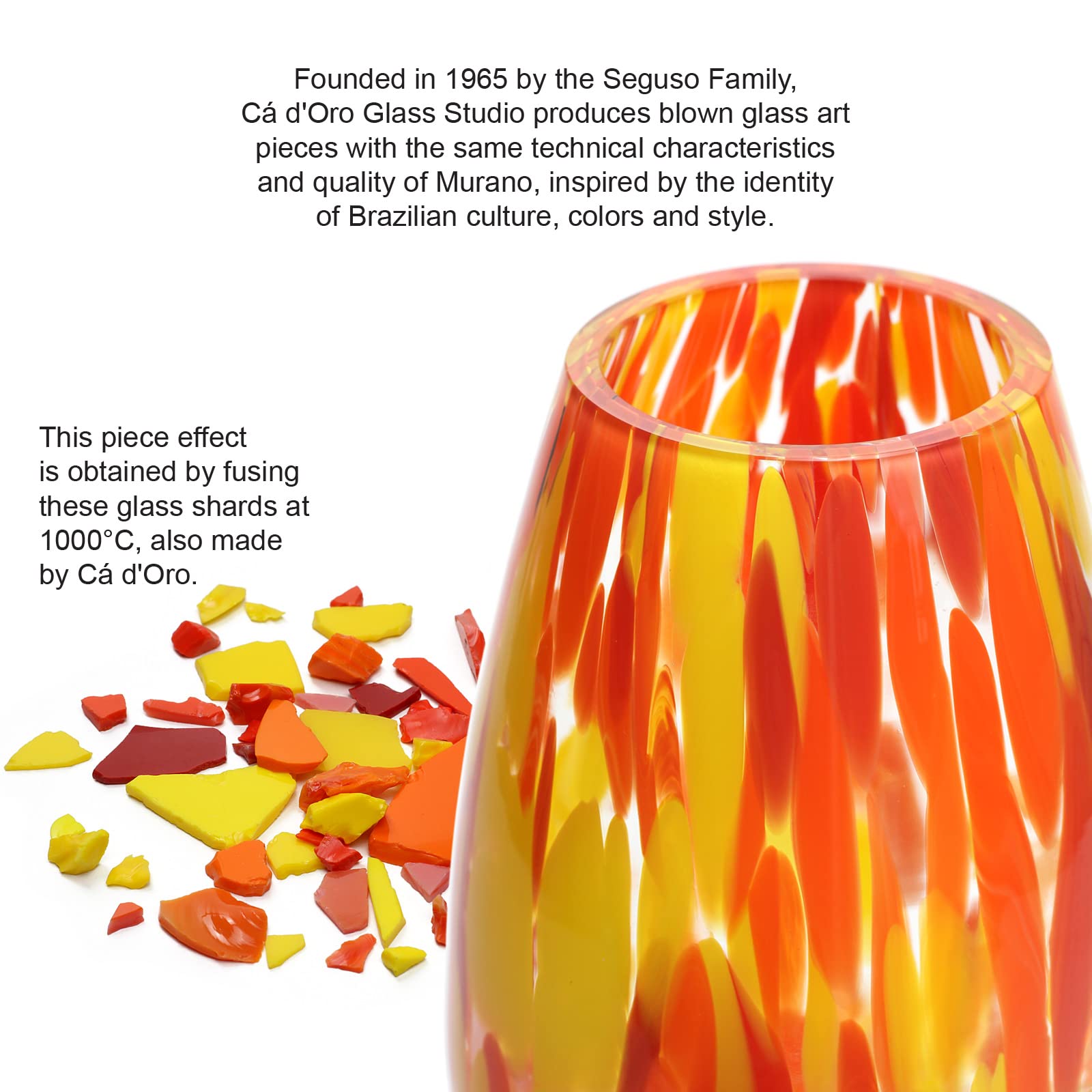 Glass Vase Orange/Yellow Confetti Hand Blown Murano-Style Art Glass