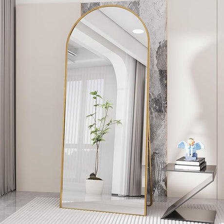 Full Length Mirror, 76"x34" Gold Oversized Tempered Floor Mirrors with Stand