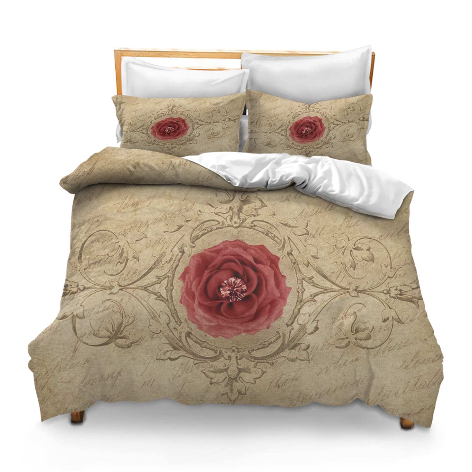 3PCS Comforter Cover Set with 2 Pillow Shams Lightweight King Rose Frame Diamond dding Template for Kids Girls Bedding Quilt Be
