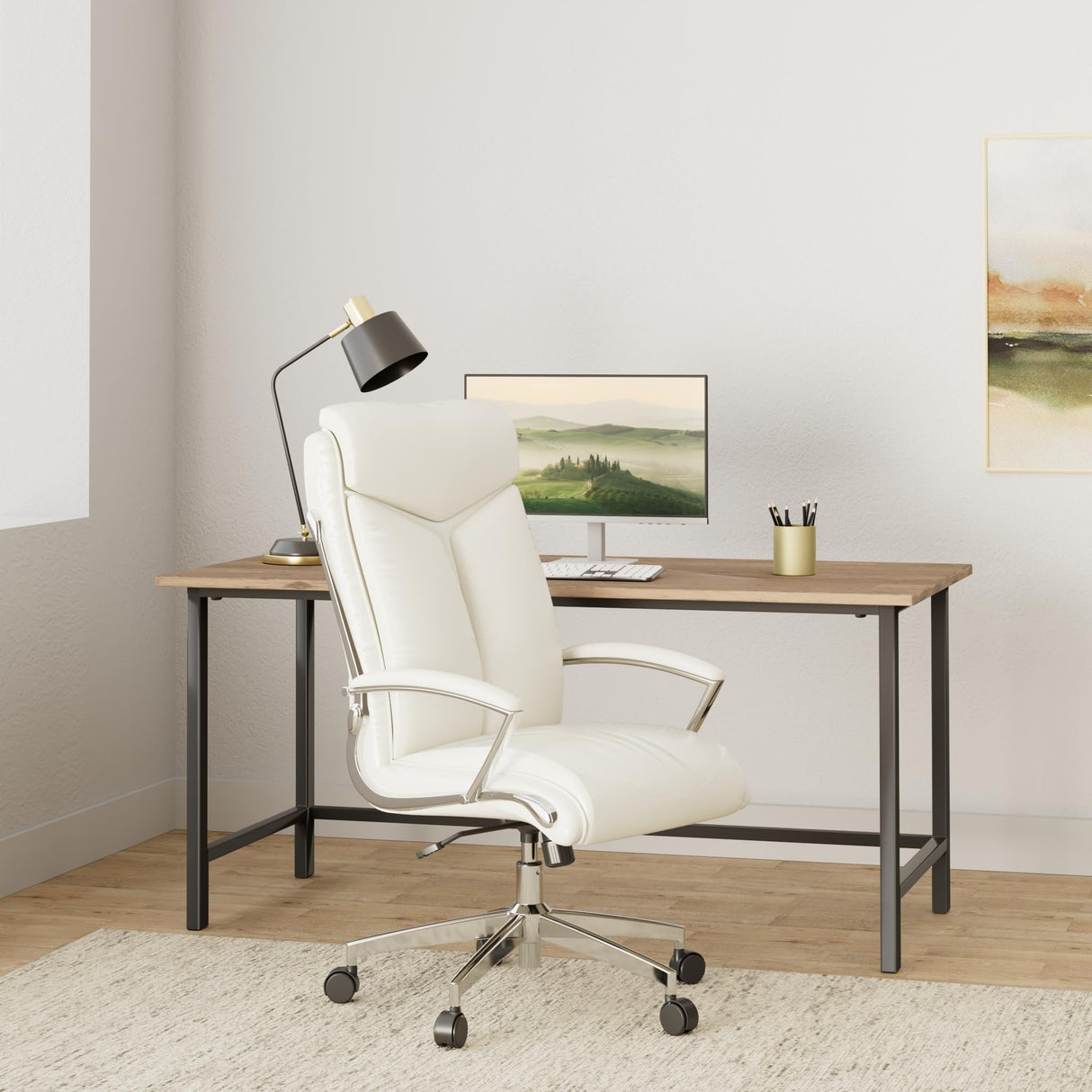 FL Series Faux Leather Executive High Back Office Chair with Adjustable Tilt and Padded Chrome Arms