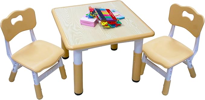 Table and 6 Chairs Set with Graffiti Desktop, Toddler Furniture Set, Non-Slip, Table Children