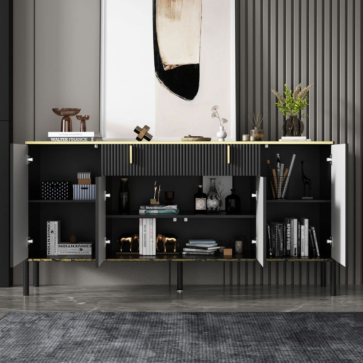 Modern Credenza Sideboard Buffet with Drawer & Pop-Up Doors, Buffet Sideboard