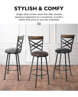 New Brown Swivel Bar Stools Set of 2, Adjustable Seat Height Bar Stools