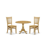 DMVA3-OAK-W 3 Piece Dinette Set for Small Spaces Contains a Round Dining Table