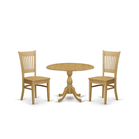 DMVA3-OAK-W 3 Piece Dinette Set for Small Spaces Contains a Round Dining Table