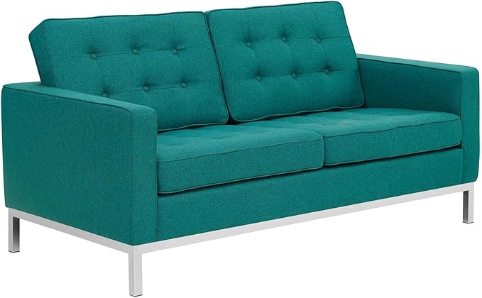 Loft Upholstered Fabric Mid-Century Modern Loveseat In Teal