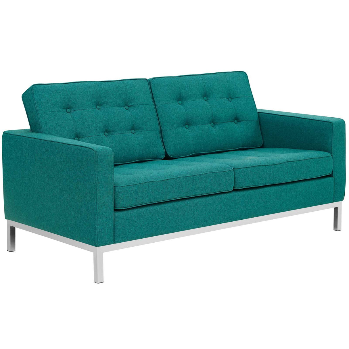 Loft Upholstered Fabric Mid-Century Modern Loveseat In Teal