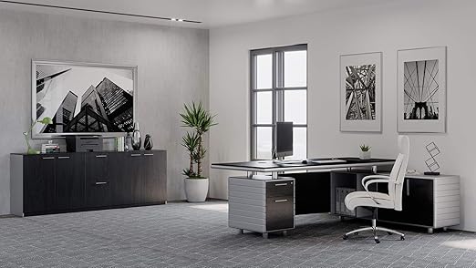 Furniture Modern Kennedy Executive Desk with Silver Accents and Filing Storage