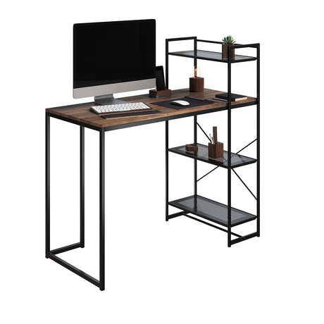 All-in-One Computer Desk with Shelves – Modern Industrial Style, Wood and Steel for Home Office, Bedroom, or Craft Table