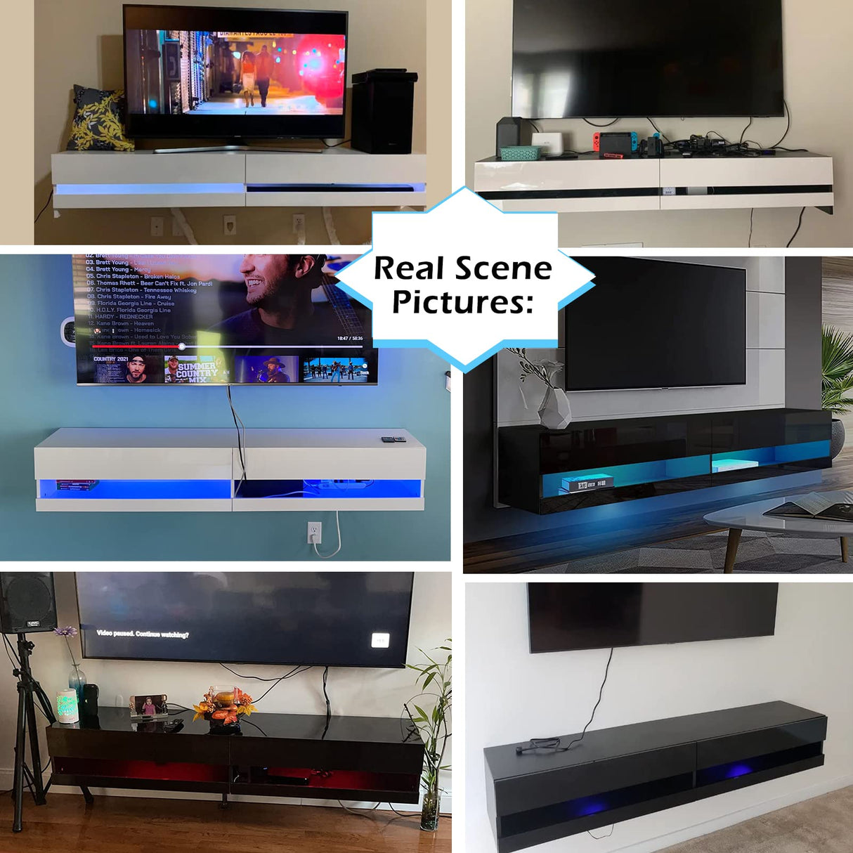 71in Floating TV Stand, High Gloss Entertainment Center for TVs Up to 80 inch