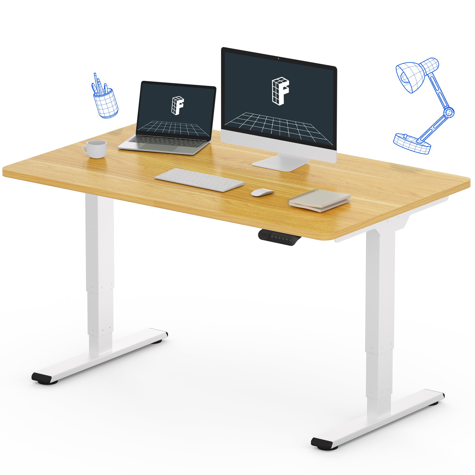 FLEXISPOT E6 Essential 3 Stages Dual Motor Electric Standing Desk 48x30 Inch Whole-Piece Board Height Adjustable Desk Electric Sit Stand Desk(White Frame + Maple Desktop, 2 Packages)