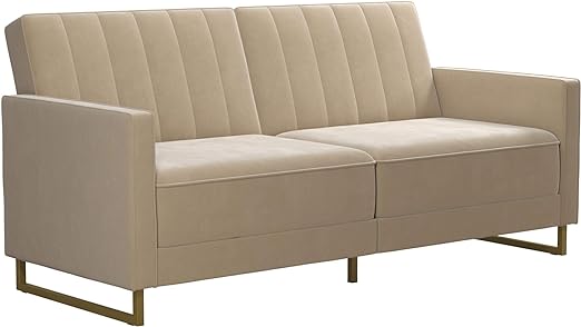 Skylar Coil Futon, Modern Sofa Bed and Couch, Ivory Velvet