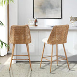 Rattan Bar Stools Set of 2, 26 Inch Seat Height Rattan Bar Stools Set of 2, Woven PE Rattan