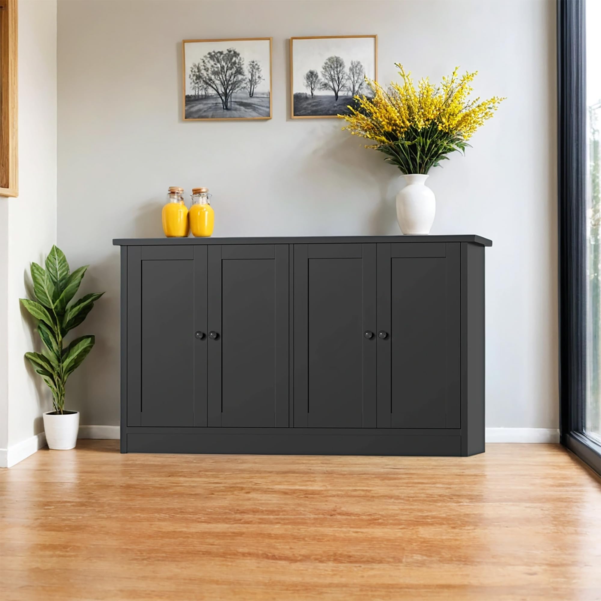 Black Buffet Storage Cabinet with W Coffee Bar Cabinet
