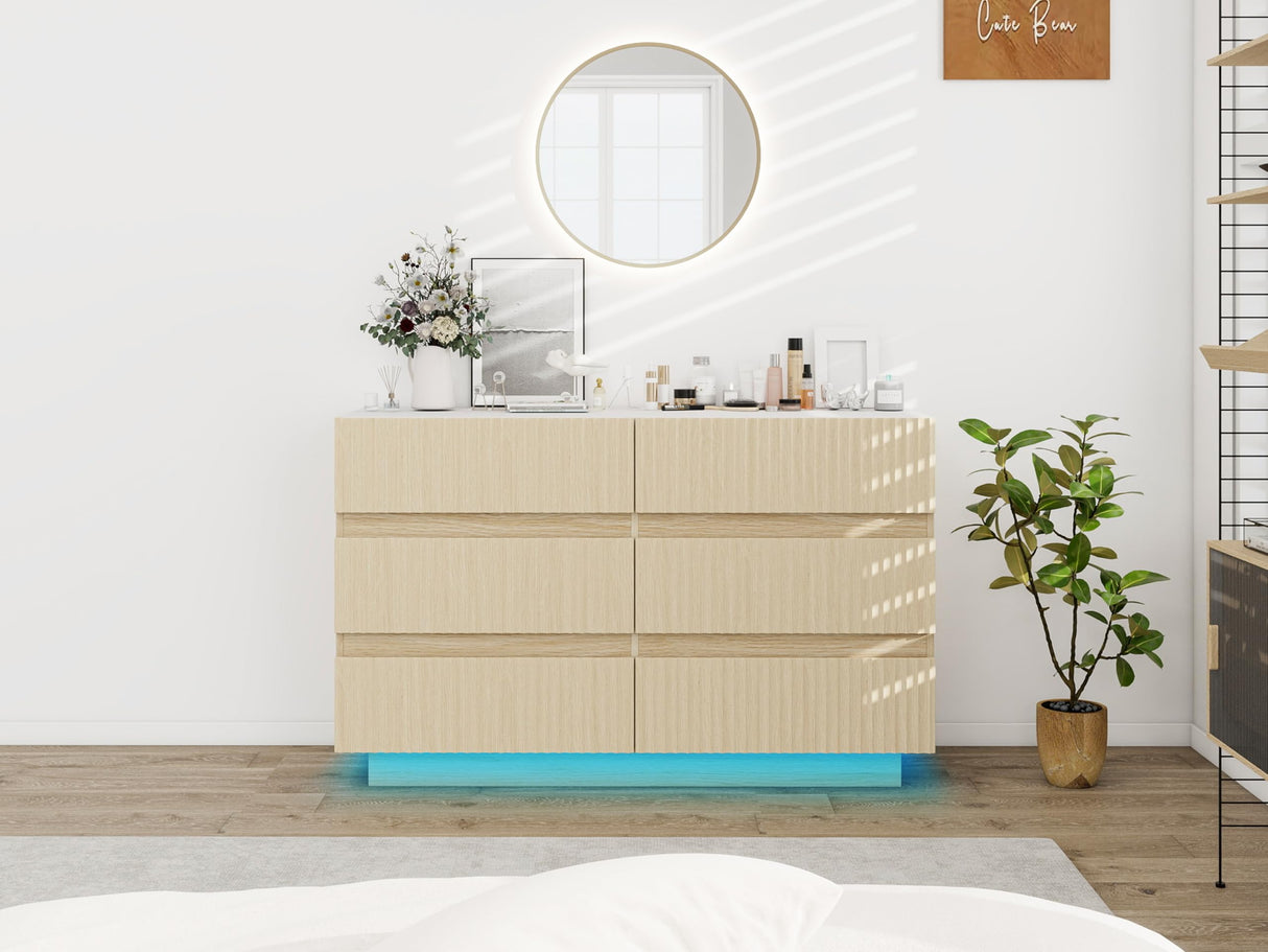 6 Drawers Dresser,Double Dresser Chest of Drawers, 47.24" Modern Chest of Drawers with LED,Drawer Organizer for Bedroom, Living Room, Hallway