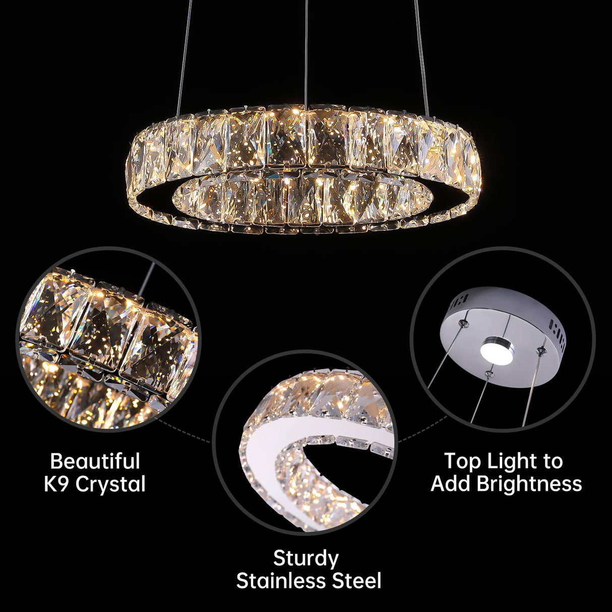 Small Crystal Chandeliers, Mini LED Chandelier with Dimmable and 3 Light Options,