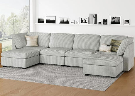 Oversized U Shaped Modular Sectional Sofa 6 Seat Corduroy Cloud Modular Couch