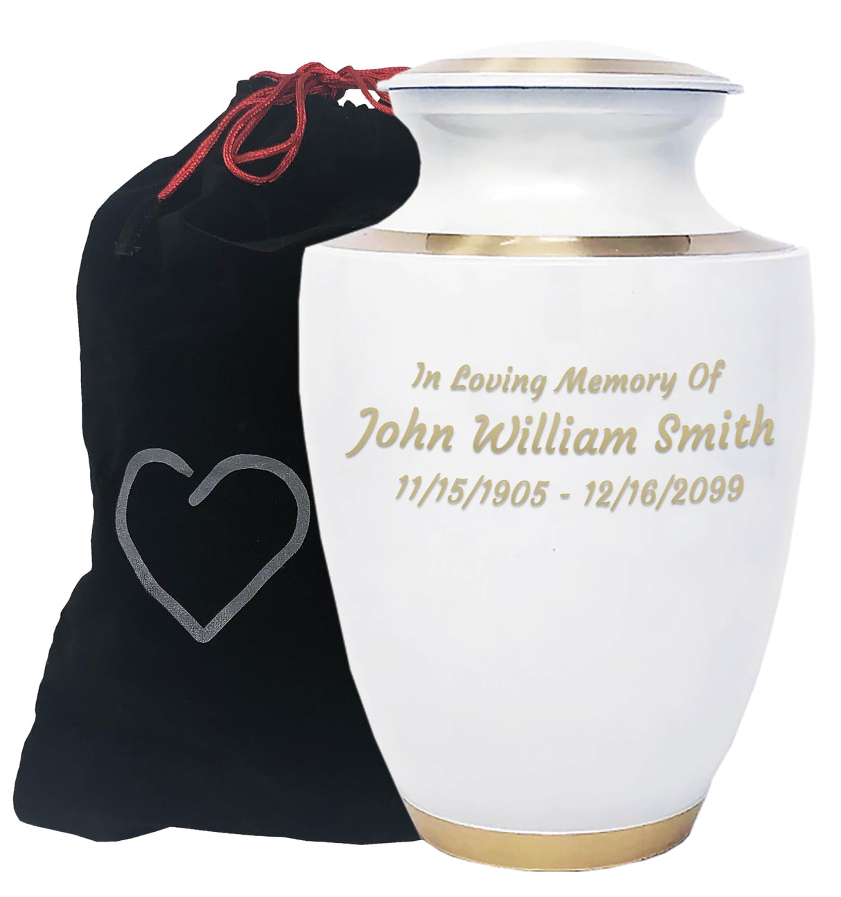 Custom Engraved Modern Pearl White Cremation Urn - White with Bronze Accents