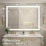 48x36 Inch LED Lighted Bathroom Mirror for Vanity, Anti-Fog Wall Mounted Mirror with