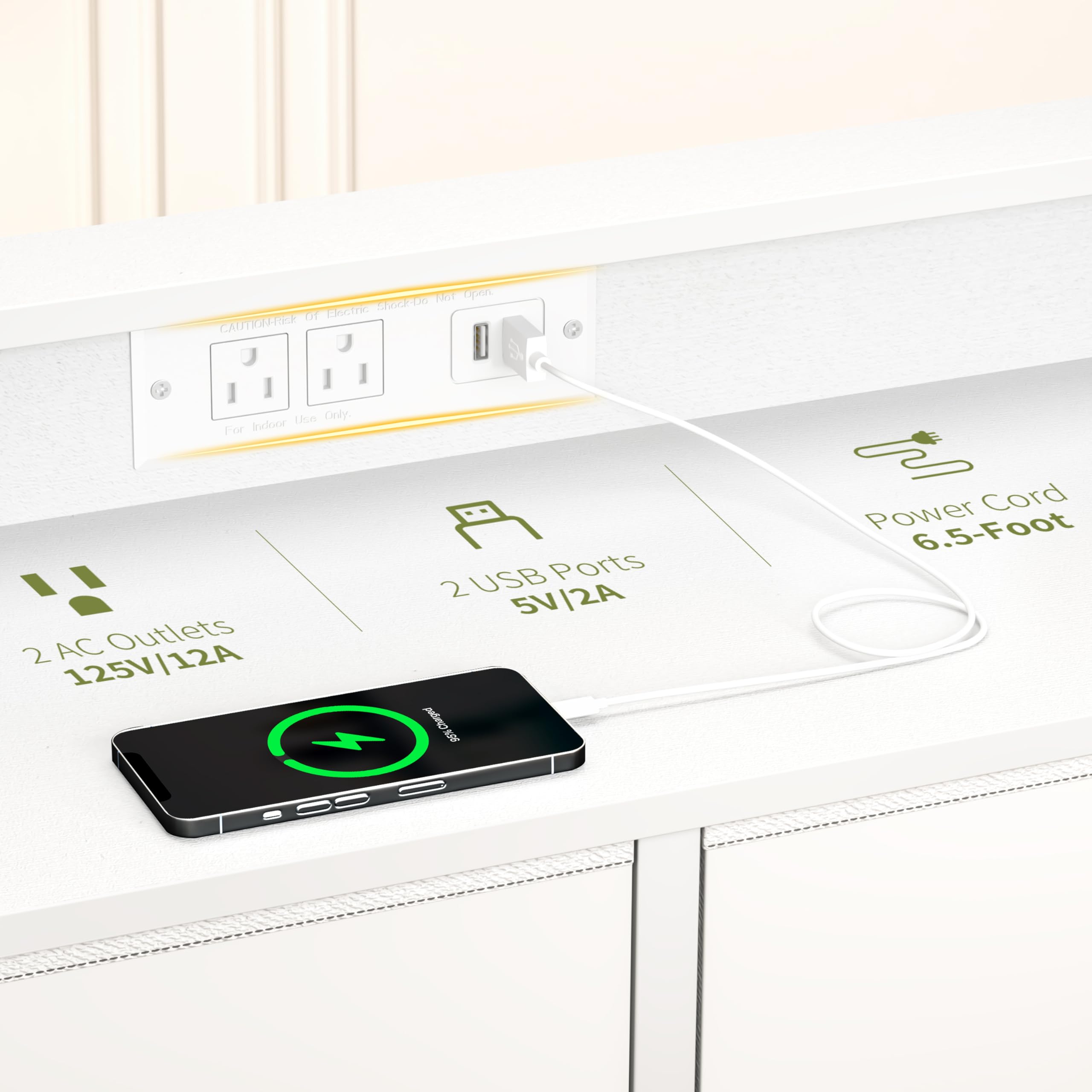 Dresser for Bedroom with Charging Station, 6-Drawer Chest Furniture with LED Lights