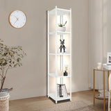 5-Tier Corner Shelf with Light, White Corner Bookshelf with Metal Frame, Tall Display Shelf Stand for Living Room Bedroom Office Decor