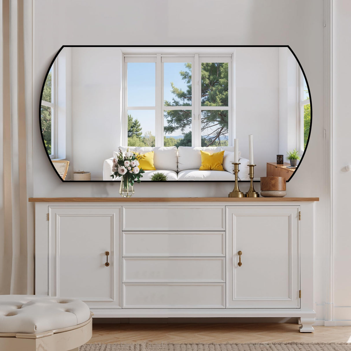 30x60 Inch Black Oval Bathroom Mirror