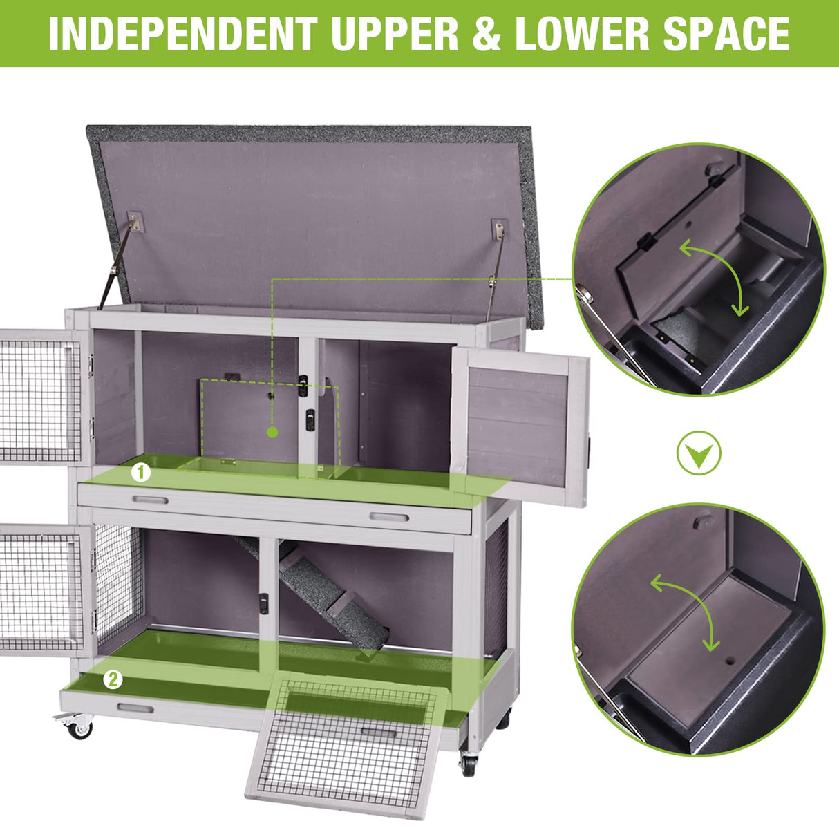 Rabbit Hutch Bunny Cage, Guinea Pig Cage Bunny Hutch Indoor, Wood Pet Cage