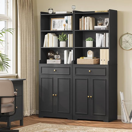 73.23'' Tall Storage Cabinet Bookcase with 3 Drawers and 3-Tier Open Shelves Wooden Bookshelf Kitchen Pantry
