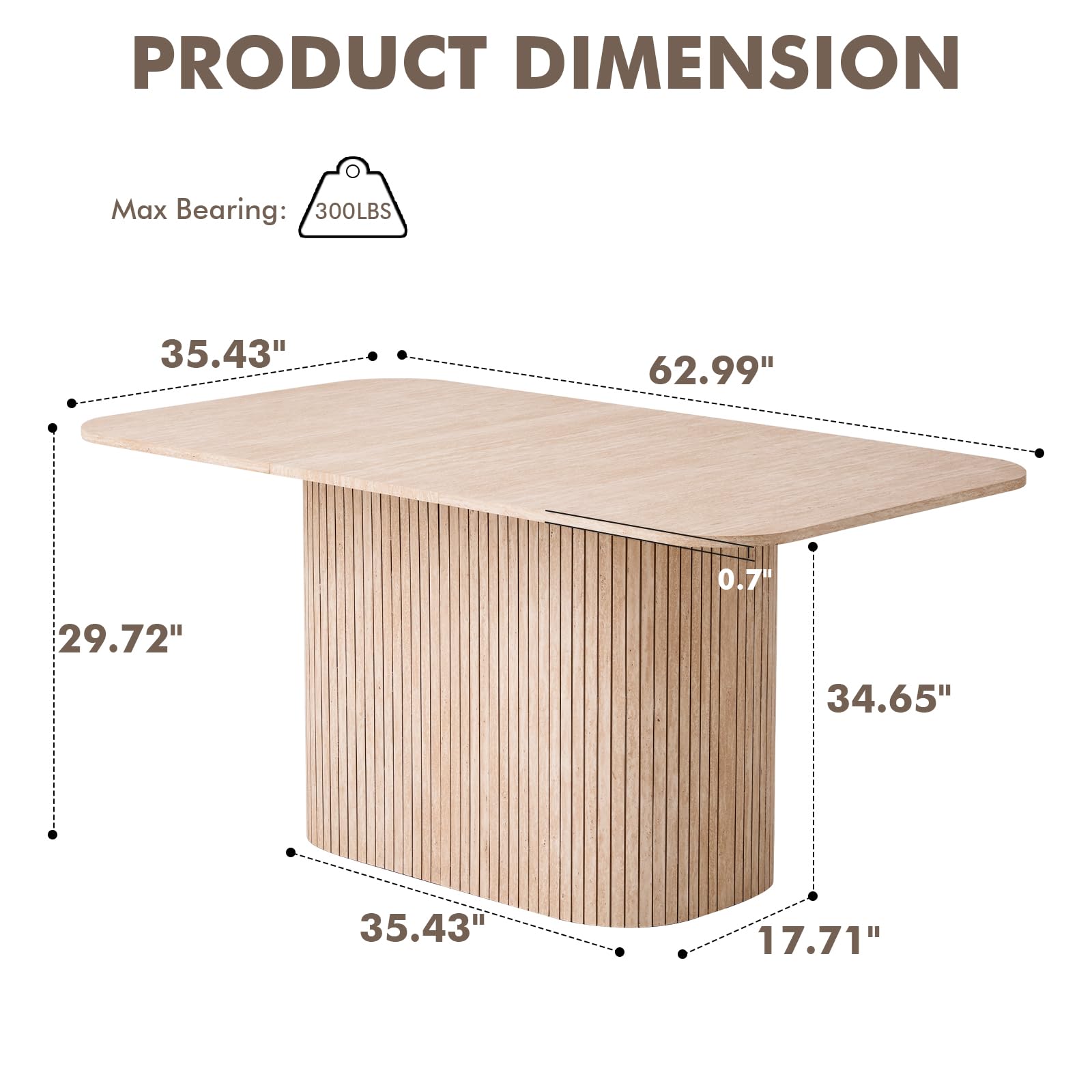 63" Farmhouse Dining Table for 4 - Modern Rectangle Kitchen Table with Rounded Corners