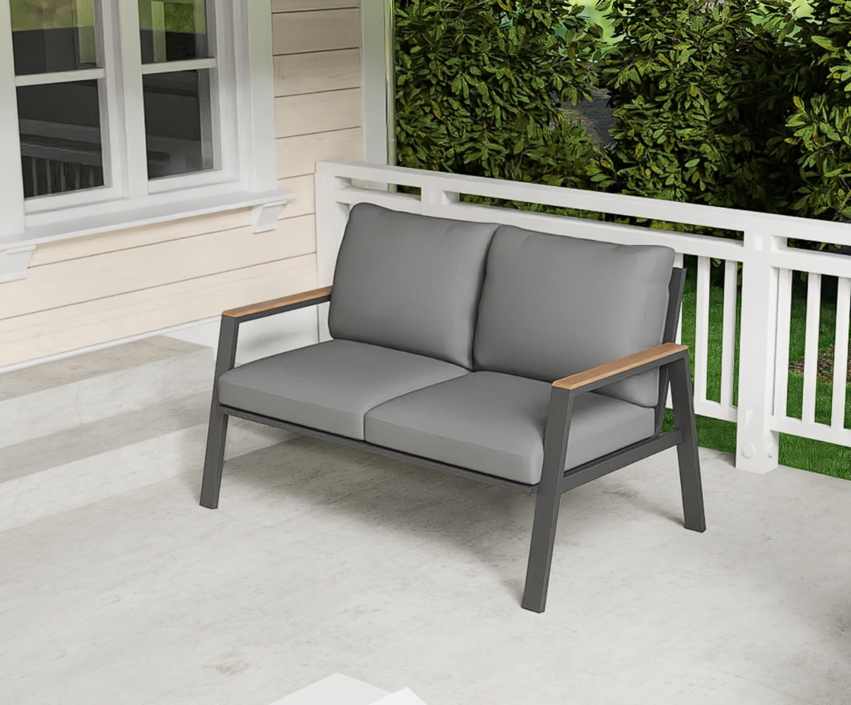 Aluminum Patio Loveseat, Outdoor Small Sofa for 2, All-Weather 2-seat Porch Couch