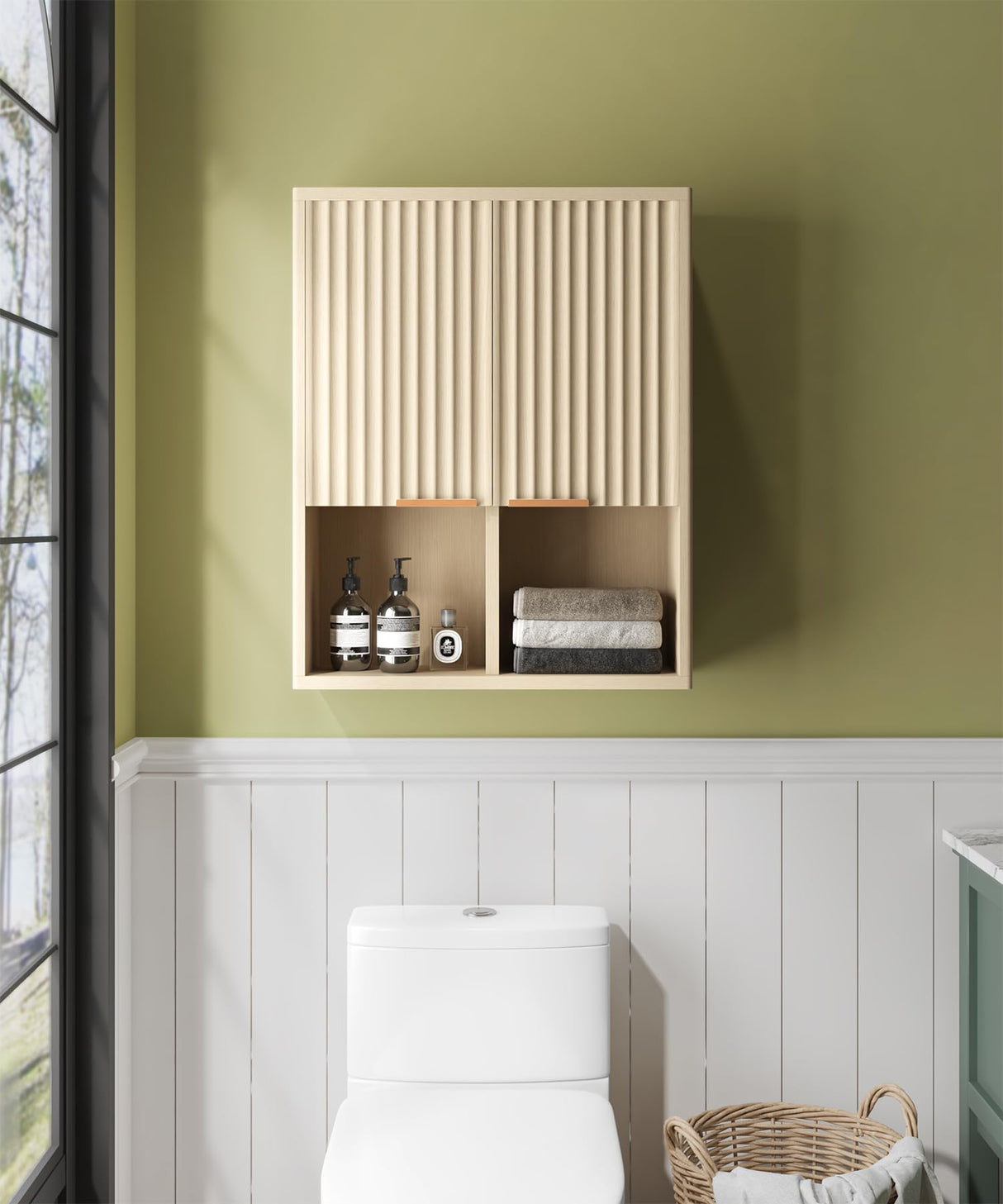 Fluted Bathroom Wall Cabinet with Motion Sensor Light