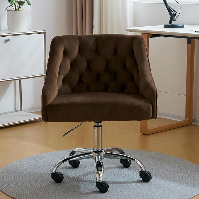 Large Velvet Fabric Swivel Task Chair for Home Office Ergonomic Comfortable Chair