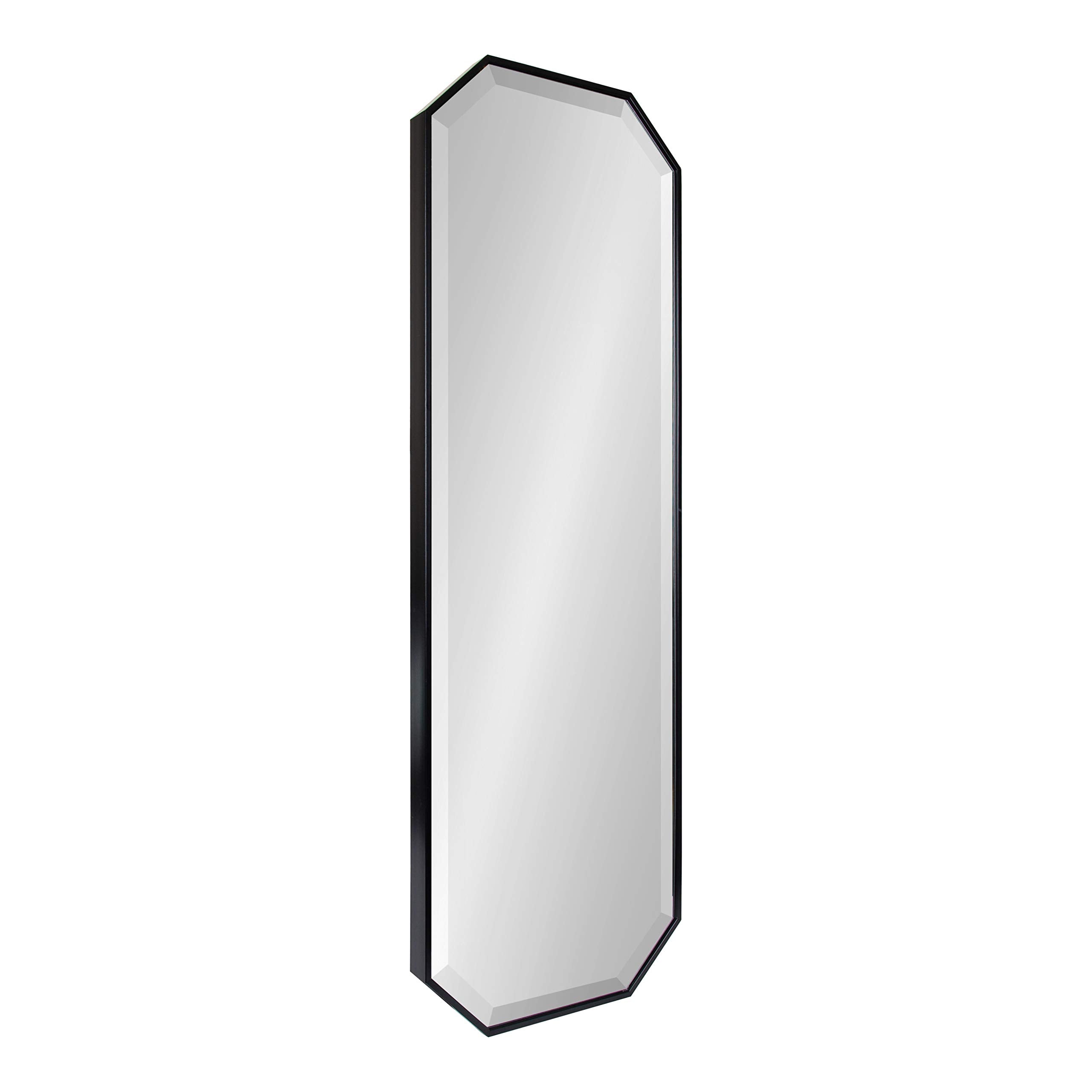 Modern Full Length Octagon Wall Mirror, 16 x 48, Black, Decorative Glam Geometric Wall Accent