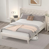 Queen Size Bed Frame with LED Lights, Upholstered Bed Frame with Wingback Diamond