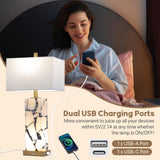 Natural Marble Table Lamps Set of 2 with USB Ports & 3-Color Nightlight