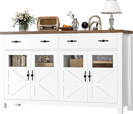 Buffet Cabinet with Storage, 55.1" Large Sideboard Buffet Cabinet, Farmhouse Sideboard