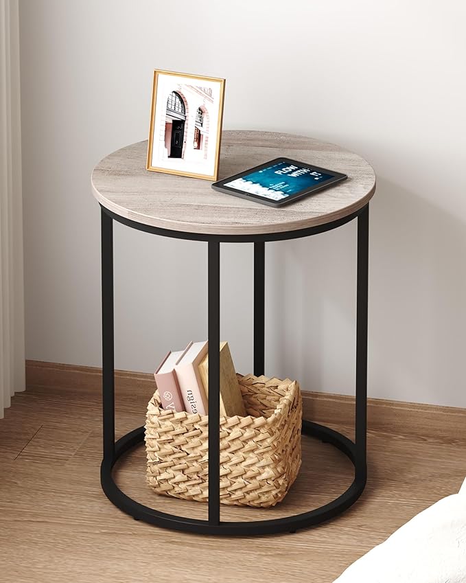 Round End Table, 20" Accent Small Side Table Suitable for Hiding Trash Can